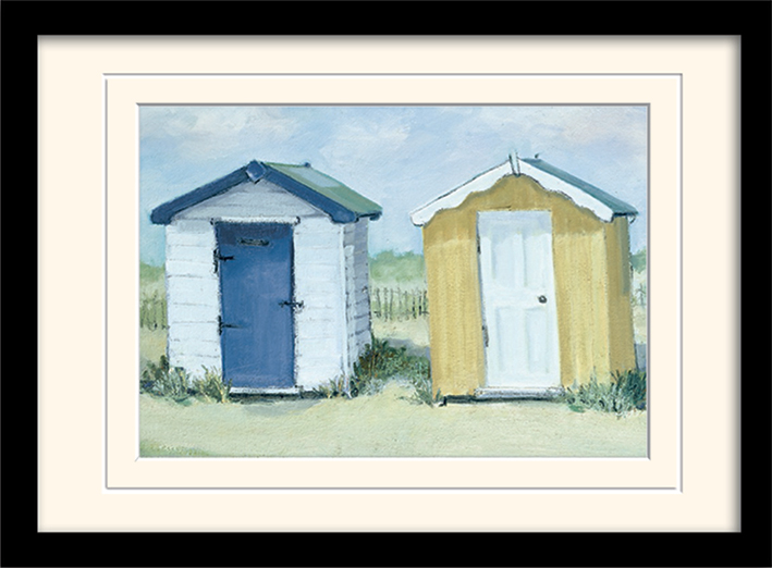 Jane Hewlett (Two Beach Huts) Mounted & Framed 30 x 40cm Prints