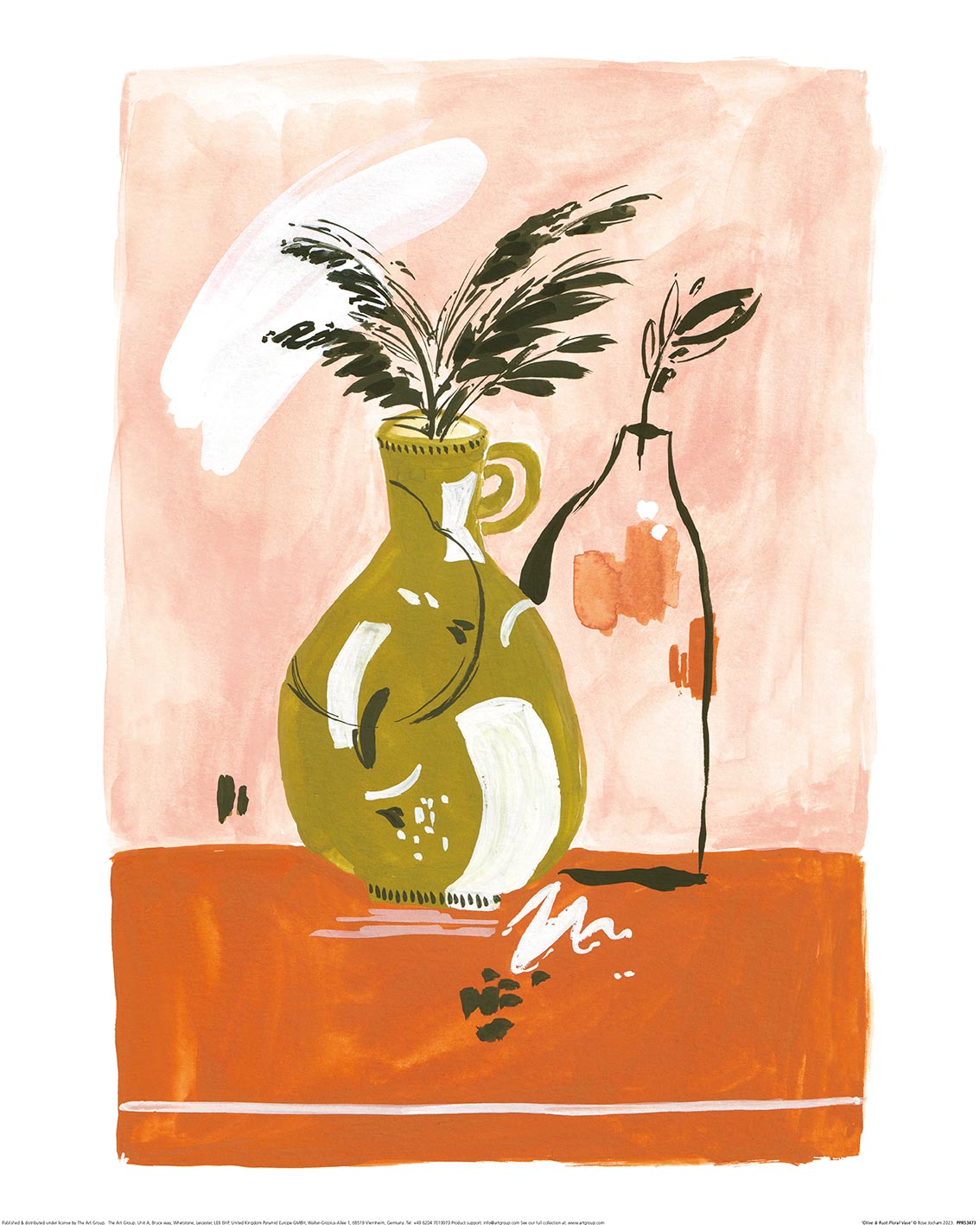 Rose Jocham (Olive & Rust Floral Vase) Art Print